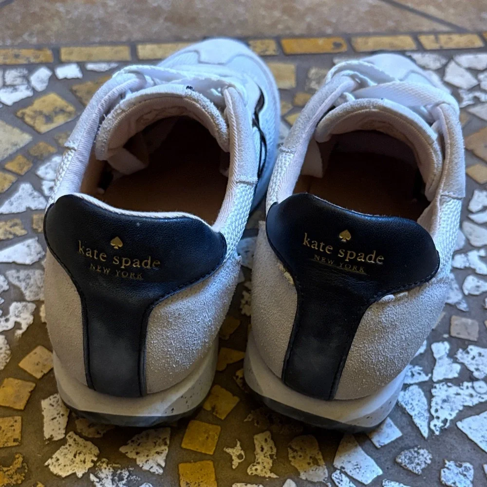 Kate Spade White Suede Sneakers with Black Logo - Picture 3 of 8